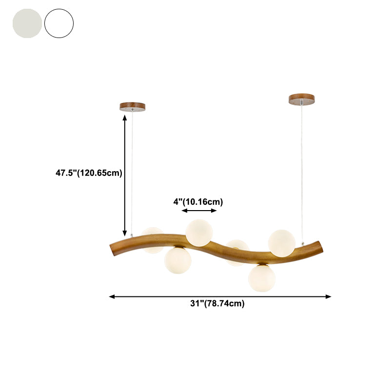 Contemporary 6/8/10-Light Brown Kitchen Island Lighting Wooden Island Pendant Lighting