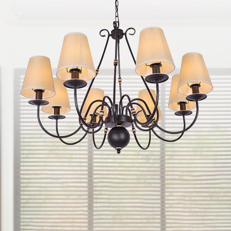 Flaxen 8 Lights Chandelier Light Fixture Traditional Fabric Cone Pendant Lamp with Scrolled Arm