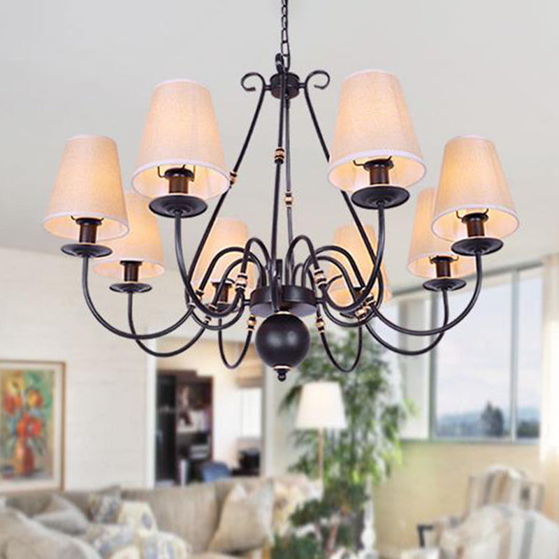 Lampada del lampadario a 8 luci di flaxen a 8 luci lampada a sospensione tradizionale cono in tessuto con braccio scorretto