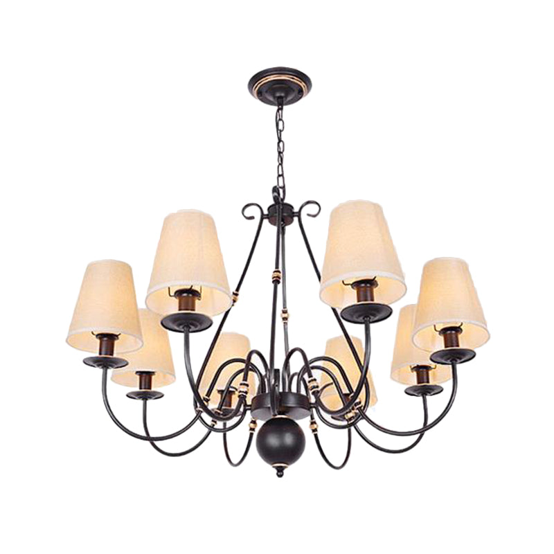 Flaxen 8 Lights Chandelier Light Fixture Traditional Fabric Cone Pendant Lamp with Scrolled Arm