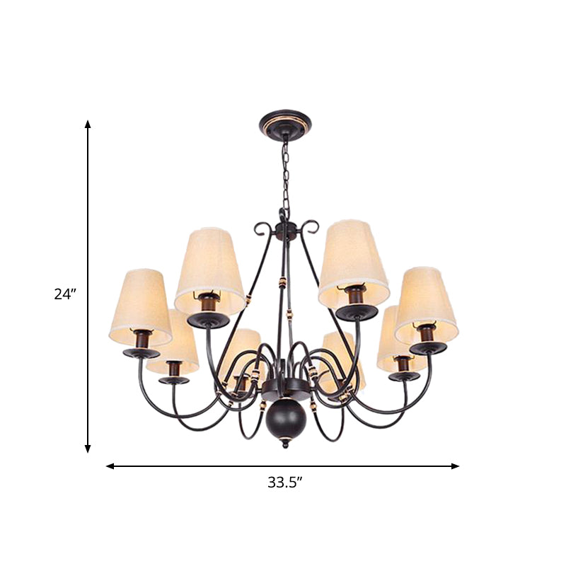 Lampada del lampadario a 8 luci di flaxen a 8 luci lampada a sospensione tradizionale cono in tessuto con braccio scorretto
