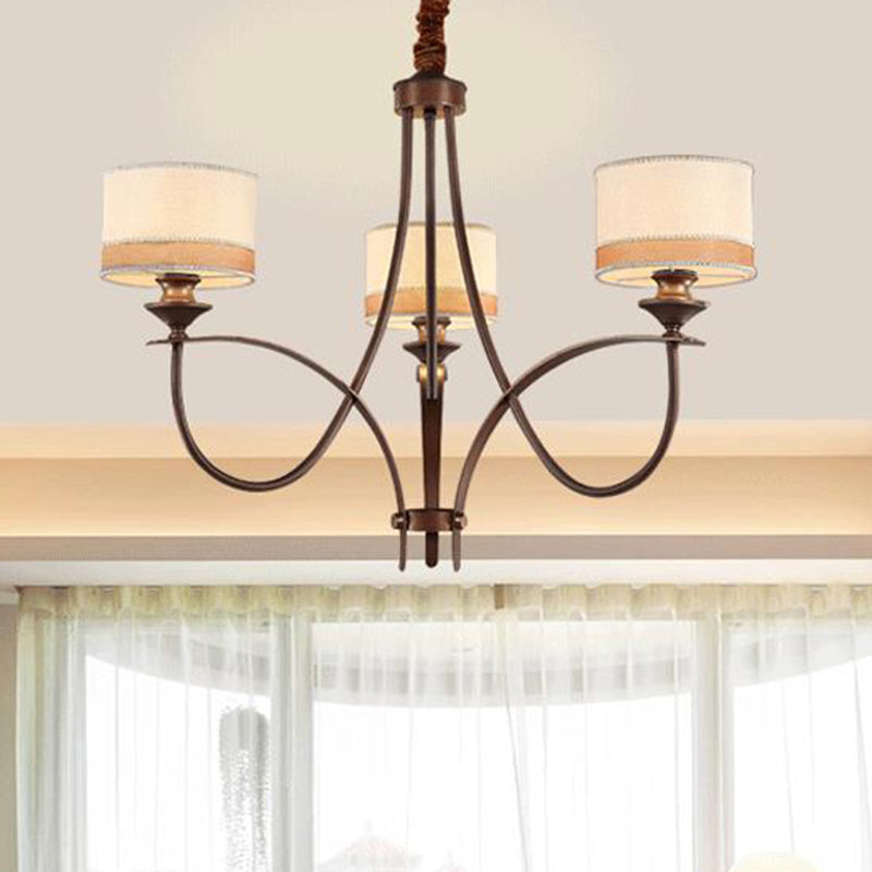 Abbronzatura leggera 3/6 luci a pendente lampadario in tessuto classico tamburo appeso per soggiorno