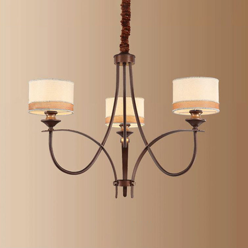 Abbronzatura leggera 3/6 luci a pendente lampadario in tessuto classico tamburo appeso per soggiorno