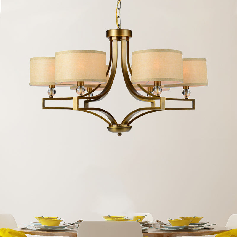 3/6 Lights Ceiling Light Traditional Drum Fabric Hanging Chandelier in Beige for Living Room