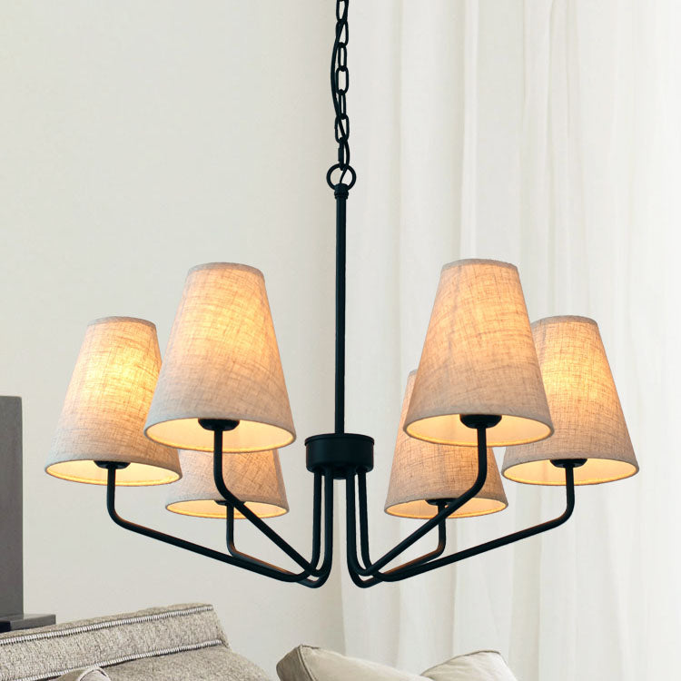 Fabric Conical Hanging Chandelier Traditional 3/5/6 Lights Living Room Pendant Light in Flaxen