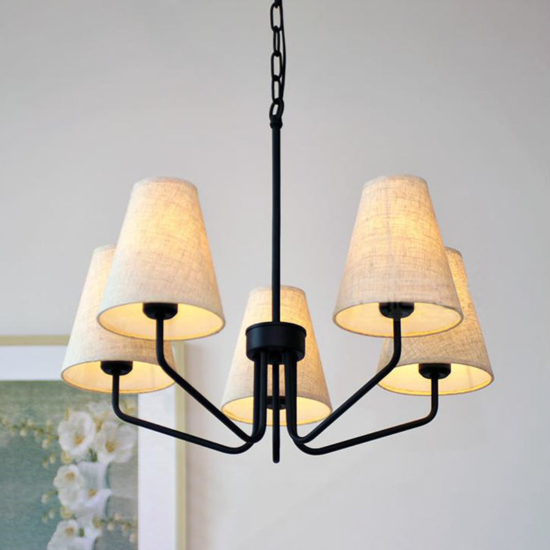 Fabric Conical Hanging Chandelier Traditional 3/5/6 Lights Living Room Pendant Light in Flaxen