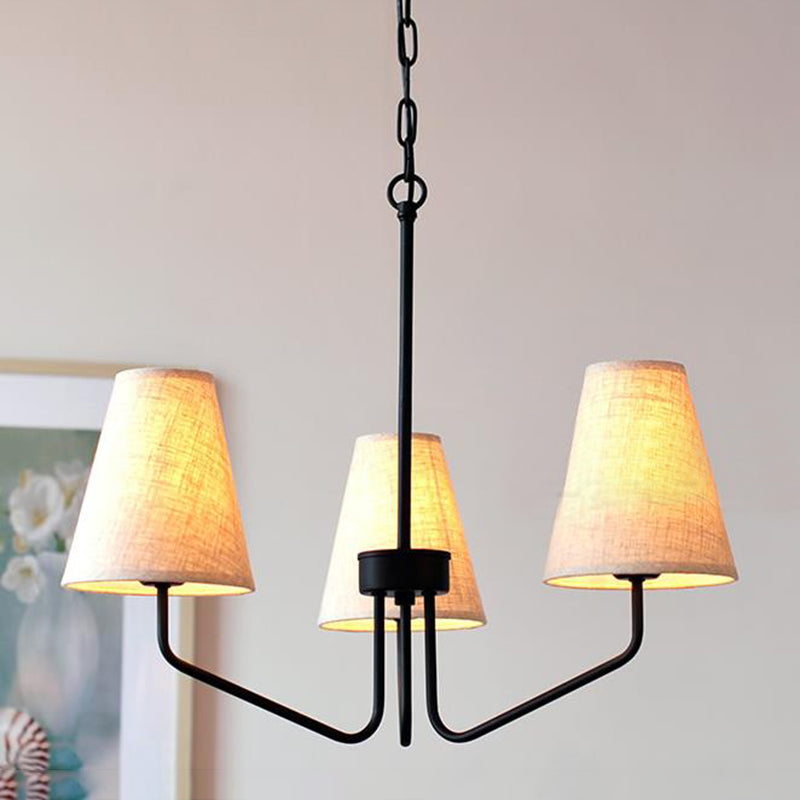 Fabric Conical Hanging Chandelier Traditional 3/5/6 Lights Living Room Pendant Light in Flaxen