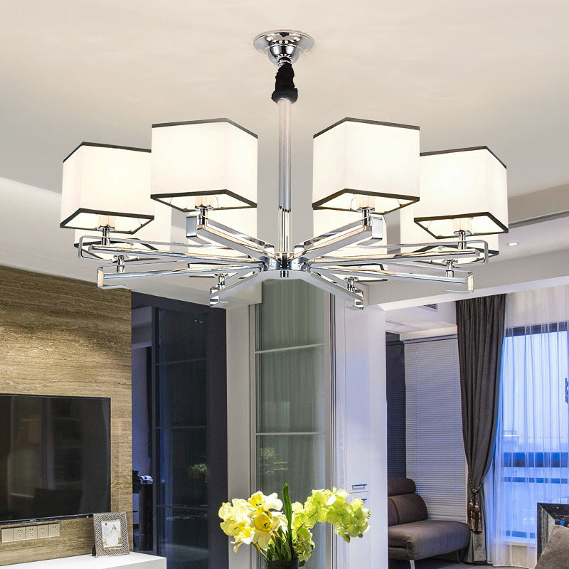 Fabric White Pendant Lamp Square 3/6/8 Lights Classic Chandelier Light Fixture for Bedroom