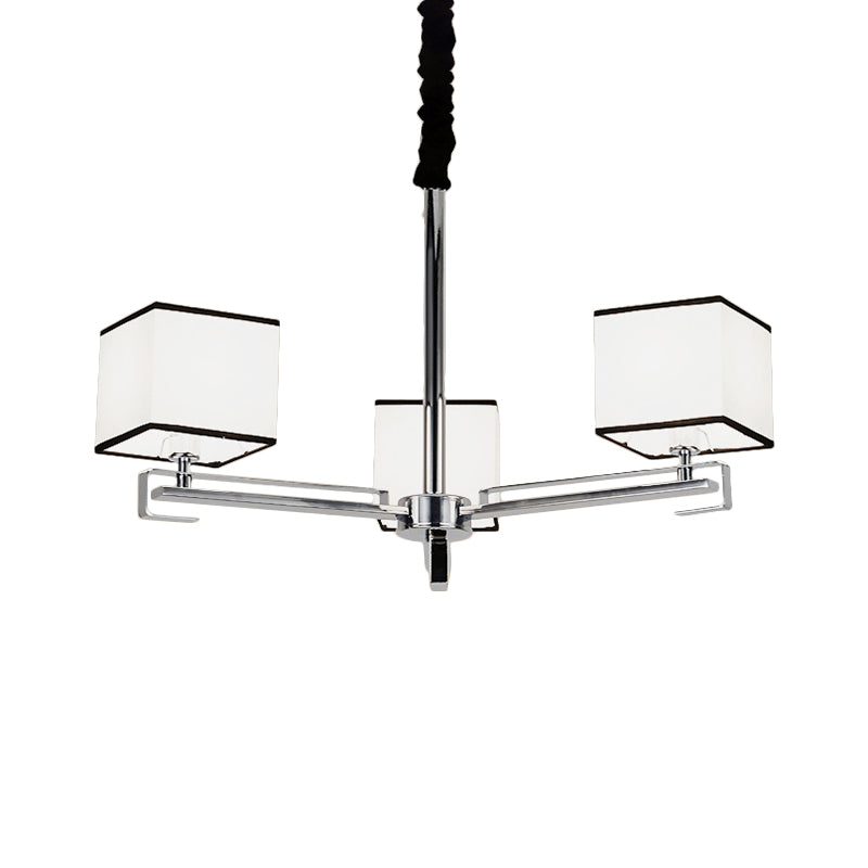 Fabric White Pendant Lamp Square 3/6/8 Lights Classic Chandelier Light Fixture for Bedroom