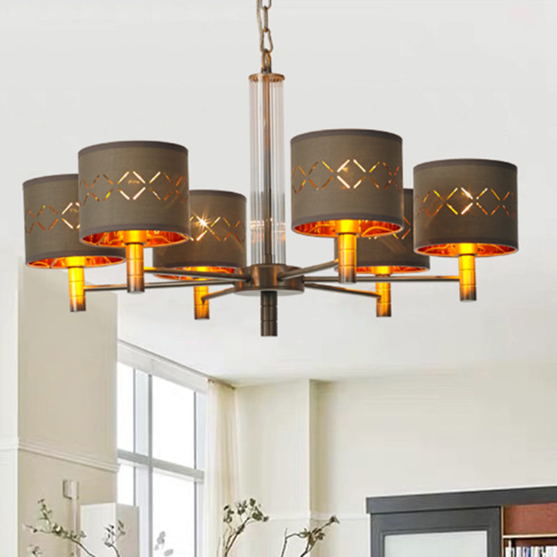 Lampadini da soffitto 6/8 Bulbi con tessuto tamburo tradizionale lampadario a pendente lampadario in marrone
