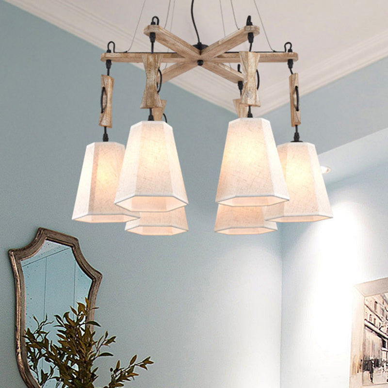 Lampadella in tessuto affusolato Luce tradizionale a 6 luci da soggiorno illuminazione a sospensione in bianco/nero/lino