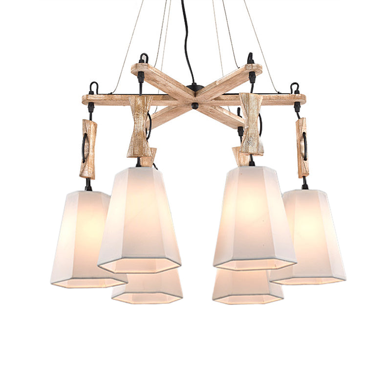 Lampadella in tessuto affusolato Luce tradizionale a 6 luci da soggiorno illuminazione a sospensione in bianco/nero/lino
