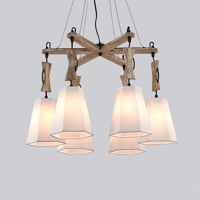 Lampadella in tessuto affusolato Luce tradizionale a 6 luci da soggiorno illuminazione a sospensione in bianco/nero/lino