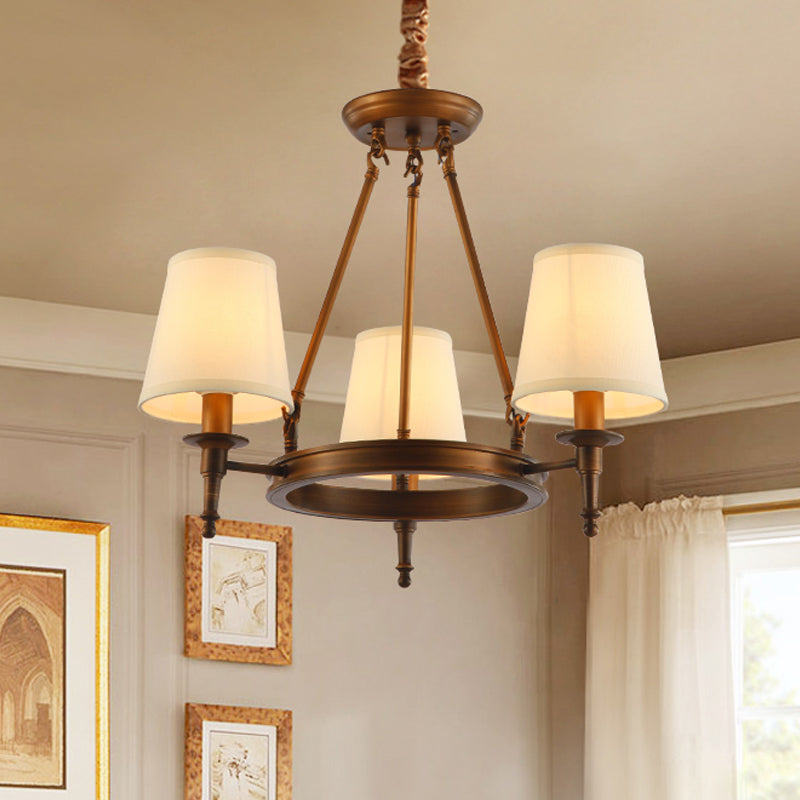 Konische Wohnzimmer Decke Kronleuchter klassischer Stoff 3/6/8 Lichter Antique Messing Hanging Fixture