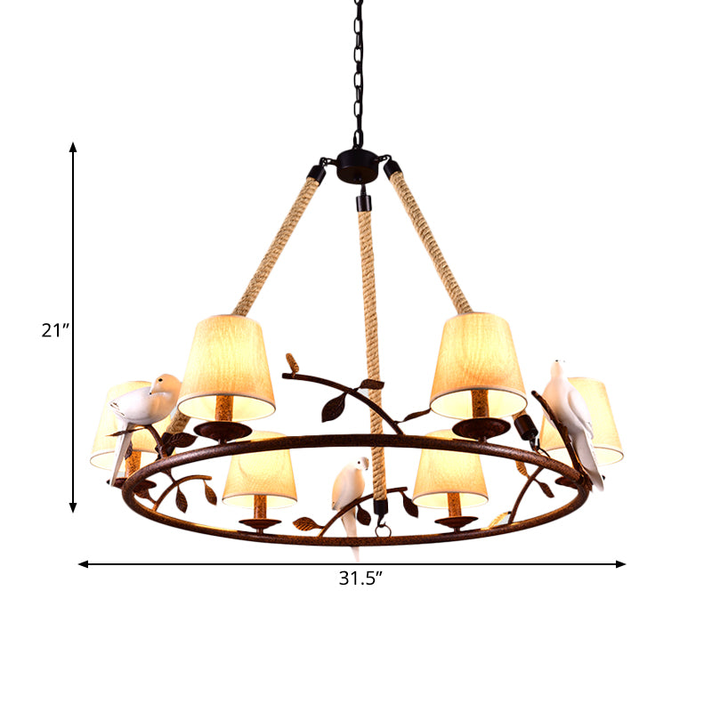 BEIGE 6 luci lampada lampadina tradizionale in tessuto in tessuto ruota lampada a ciondolo con tonalità cono