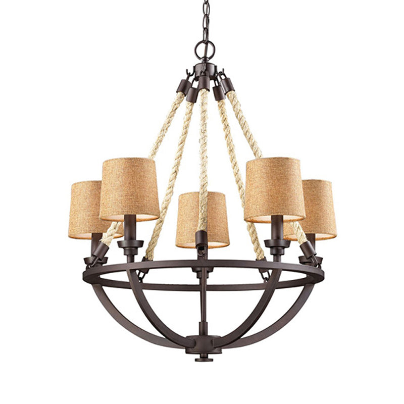 5/6 Lights Ceiling Light Traditional Tapered Fabric Hanging Chandelier in Beige for Dining Room
