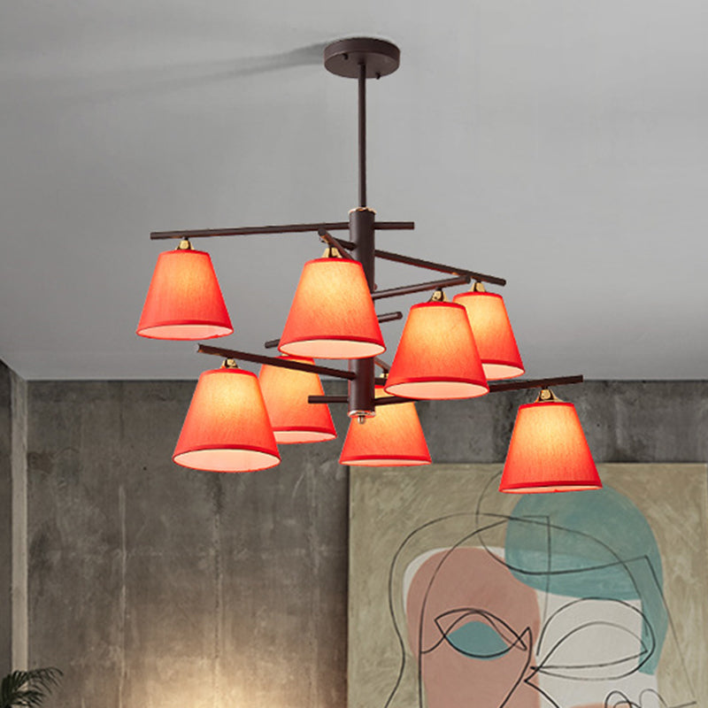 Fabric Tapered Hanging Chandelier Traditional 4/6/8 Lights Living Room Pendant Light in Black/White/Red