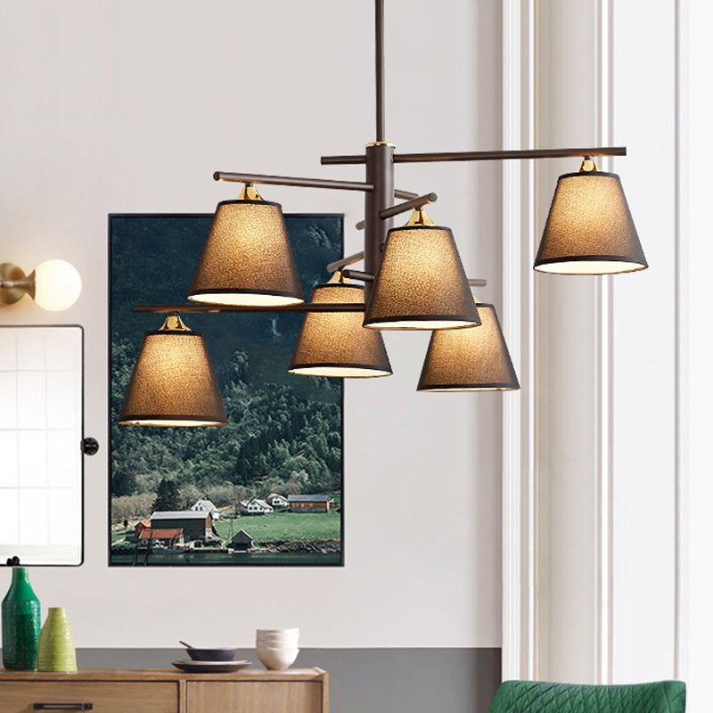 Fabric Tapered Hanging Chandelier Traditional 4/6/8 Lights Living Room Pendant Light in Black/White/Red
