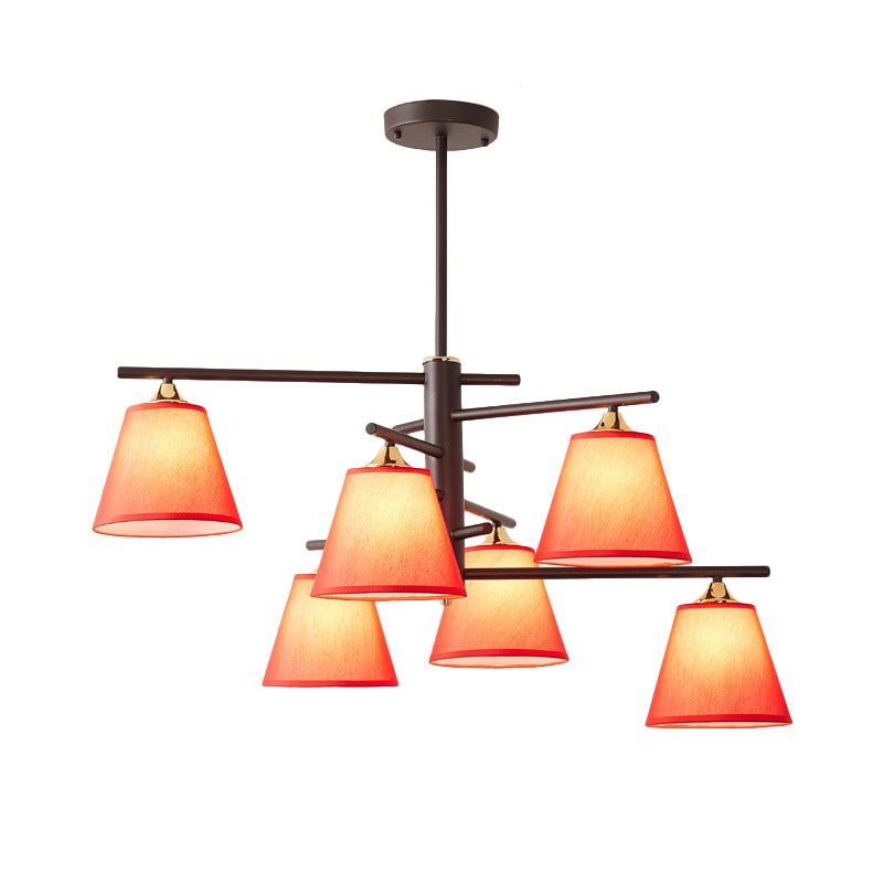Fabric Tapered Hanging Chandelier Traditional 4/6/8 Lights Living Room Pendant Light in Black/White/Red