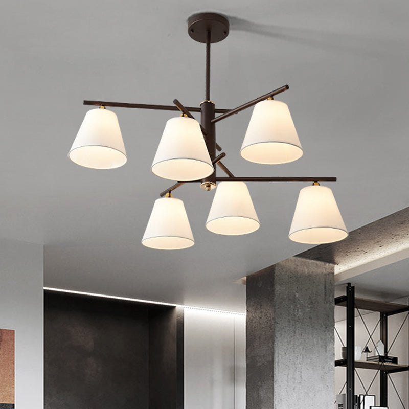 Fabric Tapered Hanging Chandelier Traditional 4/6/8 Lights Living Room Pendant Light in Black/White/Red