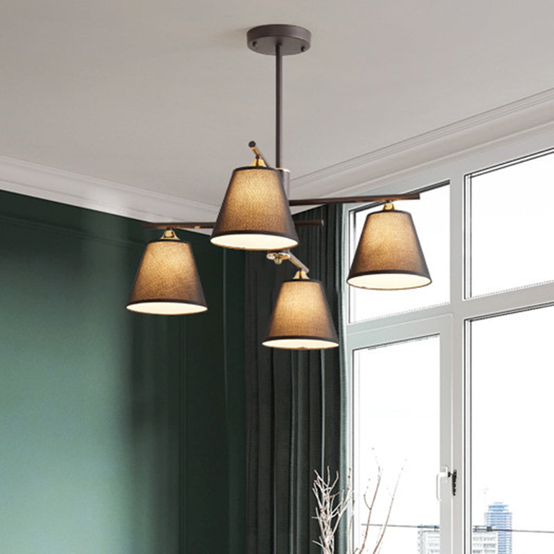 Tessuto lampadario conico a sospensione tradizionale tradizionale 4/6/8 luci soggiorno Luce a sospensione in nero/bianco/rosso