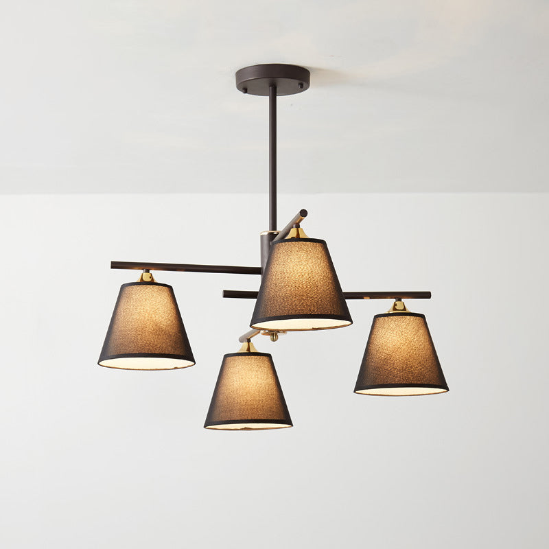 Tessuto lampadario conico a sospensione tradizionale tradizionale 4/6/8 luci soggiorno Luce a sospensione in nero/bianco/rosso