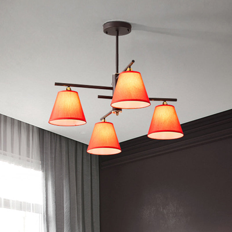 Tessuto lampadario conico a sospensione tradizionale tradizionale 4/6/8 luci soggiorno Luce a sospensione in nero/bianco/rosso