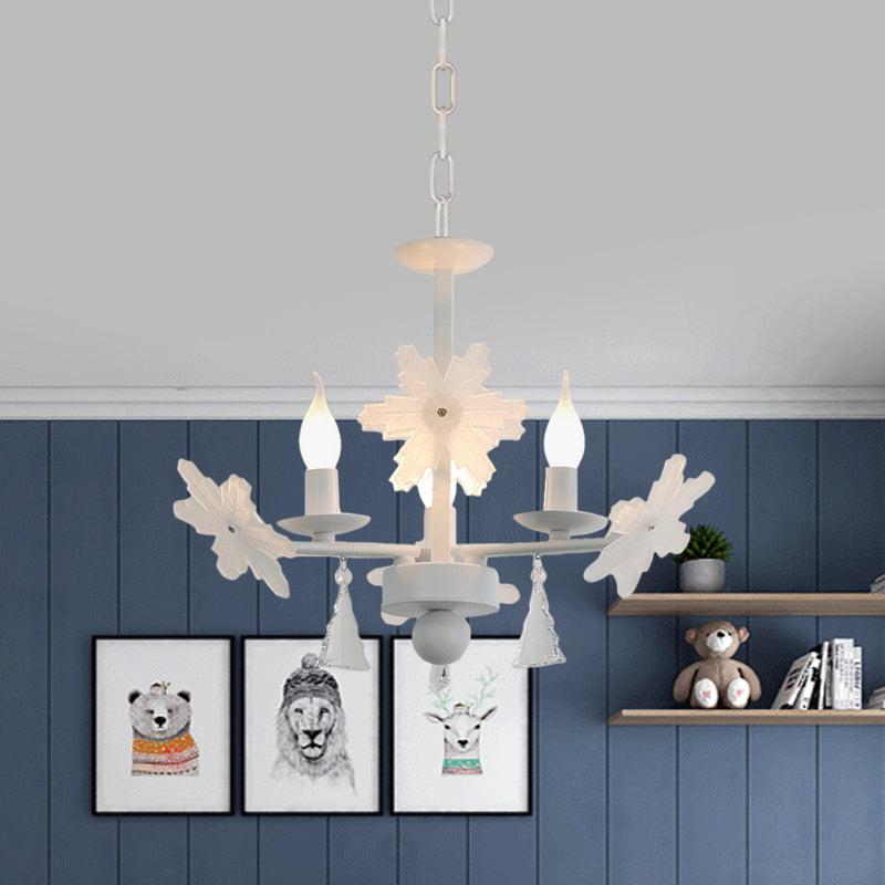 Kaarsenkroonluchter licht kinderen helder glas 3/6 lichten grijs/witte hanglamp met K9 Crystal en Snowflake Deco
