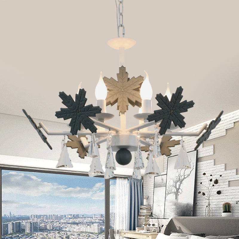 Kaarsenkroonluchter licht kinderen helder glas 3/6 lichten grijs/witte hanglamp met K9 Crystal en Snowflake Deco