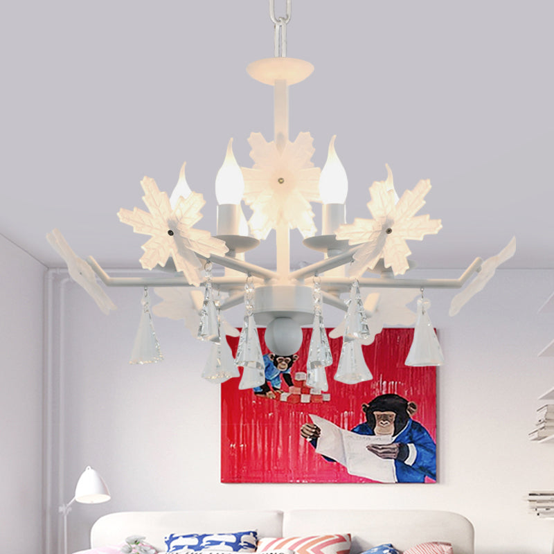 Kaarsenkroonluchter licht kinderen helder glas 3/6 lichten grijs/witte hanglamp met K9 Crystal en Snowflake Deco