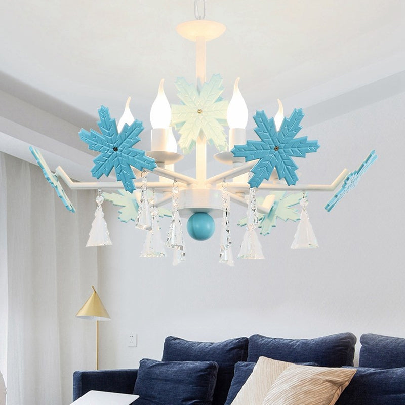 Kaarsenkroonluchter licht kinderen helder glas 3/6 lichten grijs/witte hanglamp met K9 Crystal en Snowflake Deco