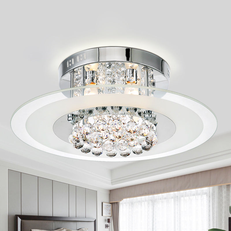 4 Lights Bedroom Flush Mount Contemporary Round Crystal Ceiling Lamp in Chrome