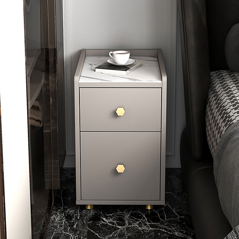 Glam Stone Top Bed Nightstand 2-Drawer Imitation Wood Legs Included Night Table