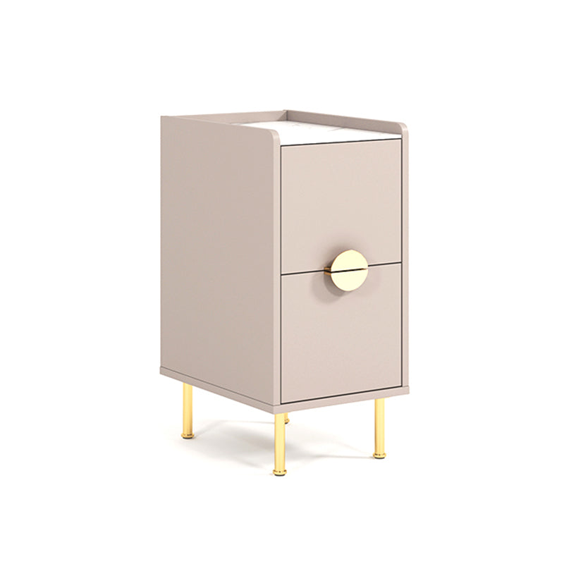 Glam Stone Top Bed Nightstand 2-Drawer Imitation Wood Legs Included Night Table