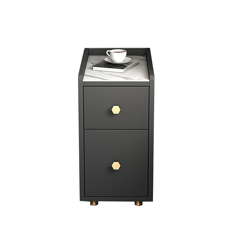 Glam Stone Top Bed Nightstand 2-Drawer Imitation Wood Legs Included Night Table