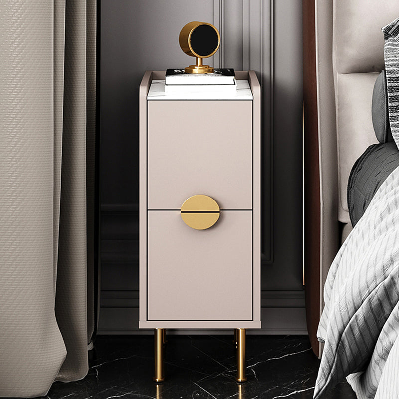 Glam Stone Top Bed Nightstand 2-Drawer Imitation Wood Legs Included Night Table