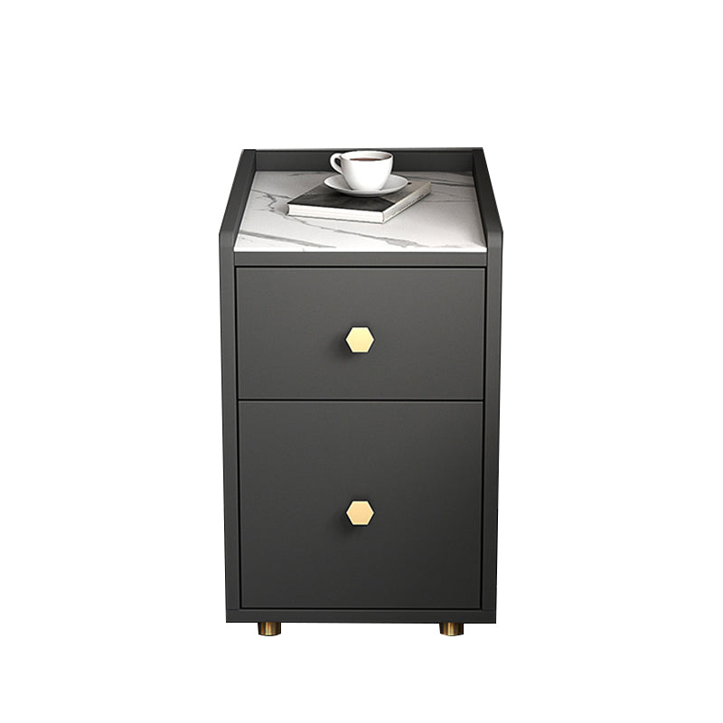 Glam Stone Top Bed Nightstand 2-Drawer Imitation Wood Legs Included Night Table