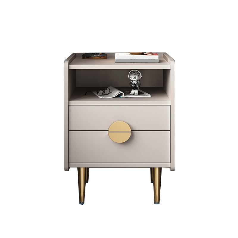 Glam Stone Top Bed Nightstand 2-Drawer Imitation Wood Legs Included Night Table