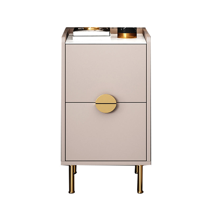 Glam Stone Top Bed Nightstand 2-Drawer Imitation Wood Legs Included Night Table