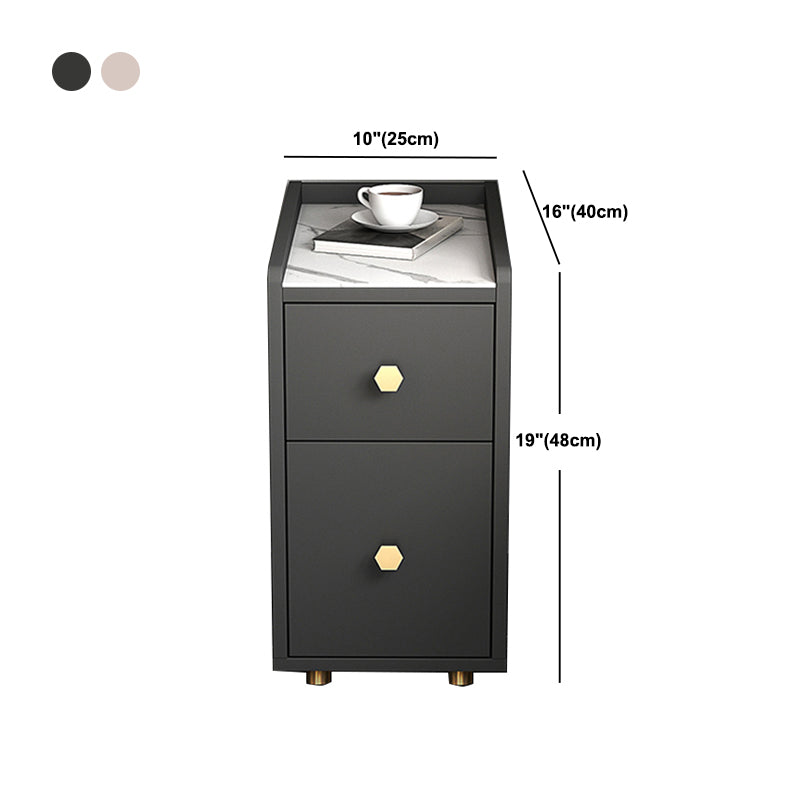 Glam Stone Top Bed Nightstand 2-Drawer Imitation Wood Legs Included Night Table