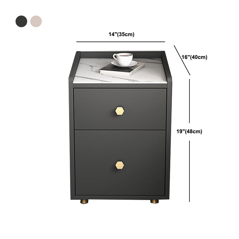 Glam Stone Top Bed Nightstand 2-Drawer Imitation Wood Legs Included Night Table