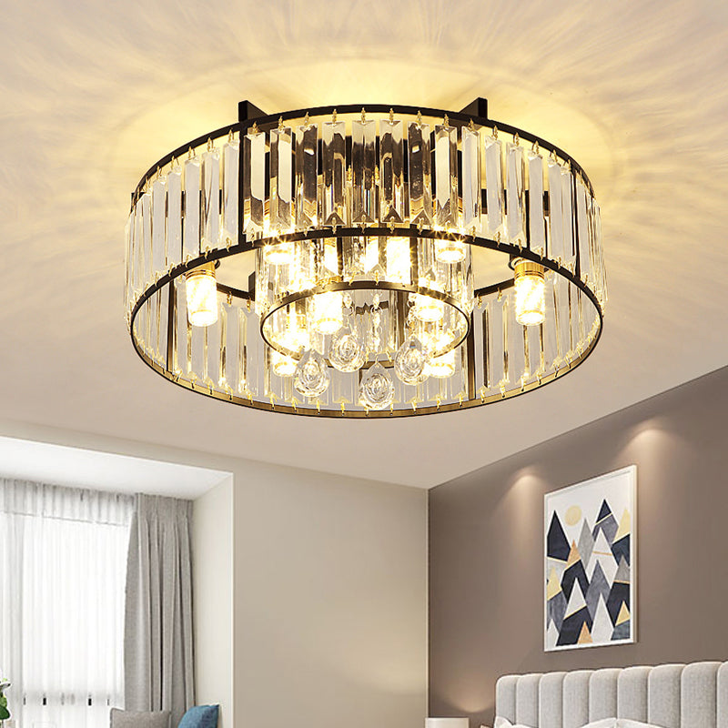 Round Iron Frame Flush Mount Light Modern 7/13-Light Ceiling Light Halterung mit Crystal Draping
