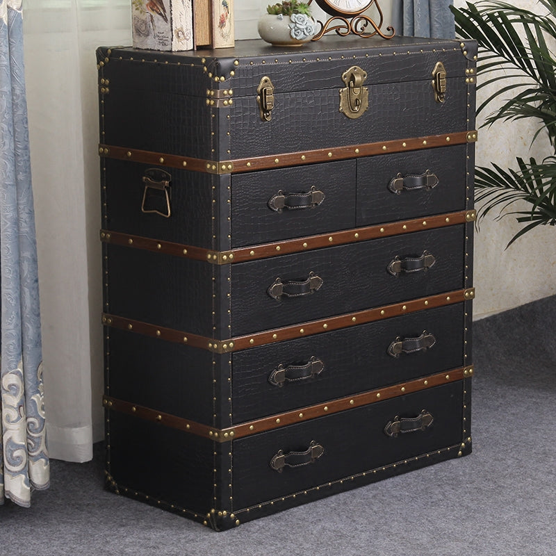 Rustic Leather Chest Vertical Chest with Drawers for Bedroom