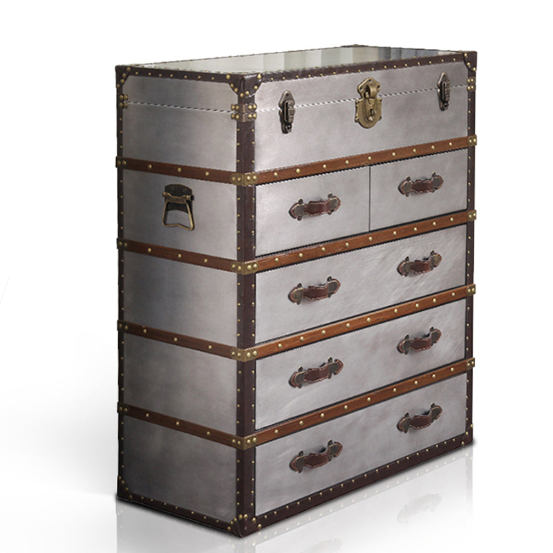 Rustic Leather Chest Vertical Chest with Drawers for Bedroom
