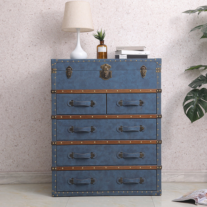 Rustic Leather Chest Vertical Chest with Drawers for Bedroom