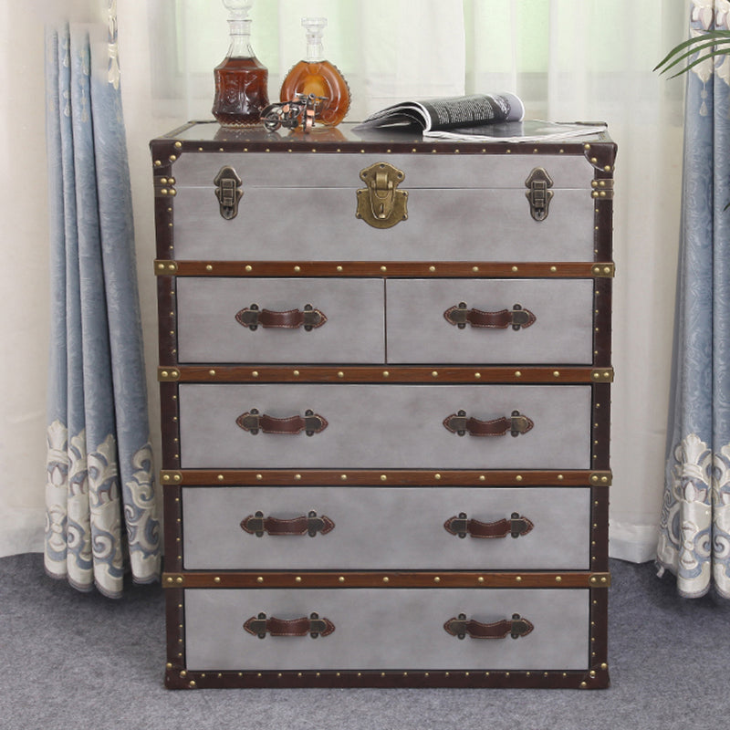 Rustic Leather Chest Vertical Chest with Drawers for Bedroom