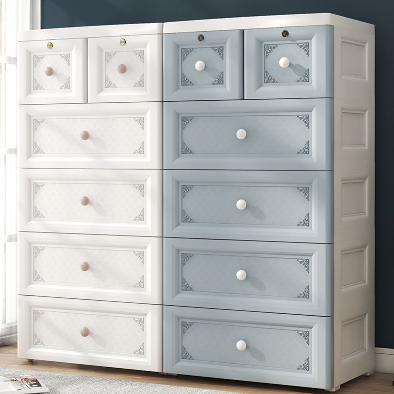 White/Blue/Green Lingerie Chest Contemporary Plastic Chest with Drawers for Bedroom