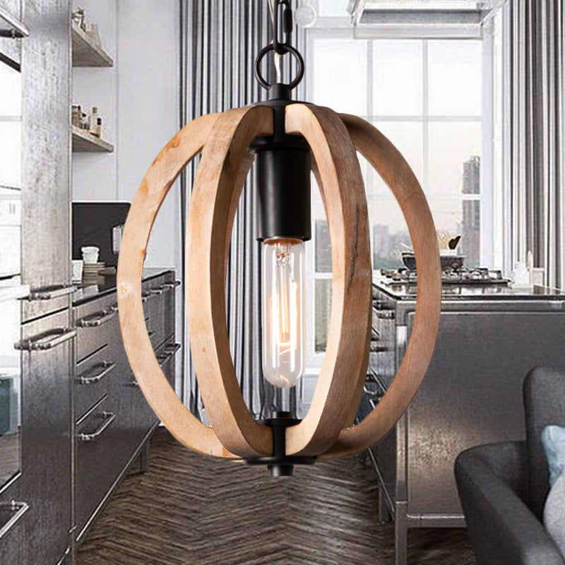 Houten bruin hangende lamp orb/porren 1 licht traditioneel hangend plafondlicht, 8,5 "/9"/13 "breed