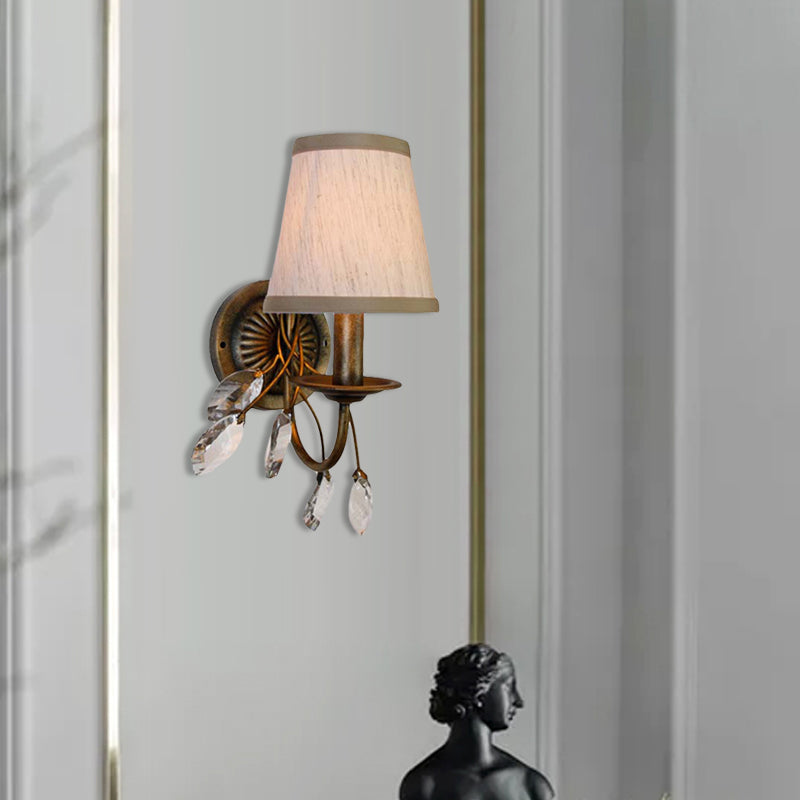 Lampada per vanità del bagno affusolato Tessuto vintage 1/2/3 Luci di montaggio a parete marrone