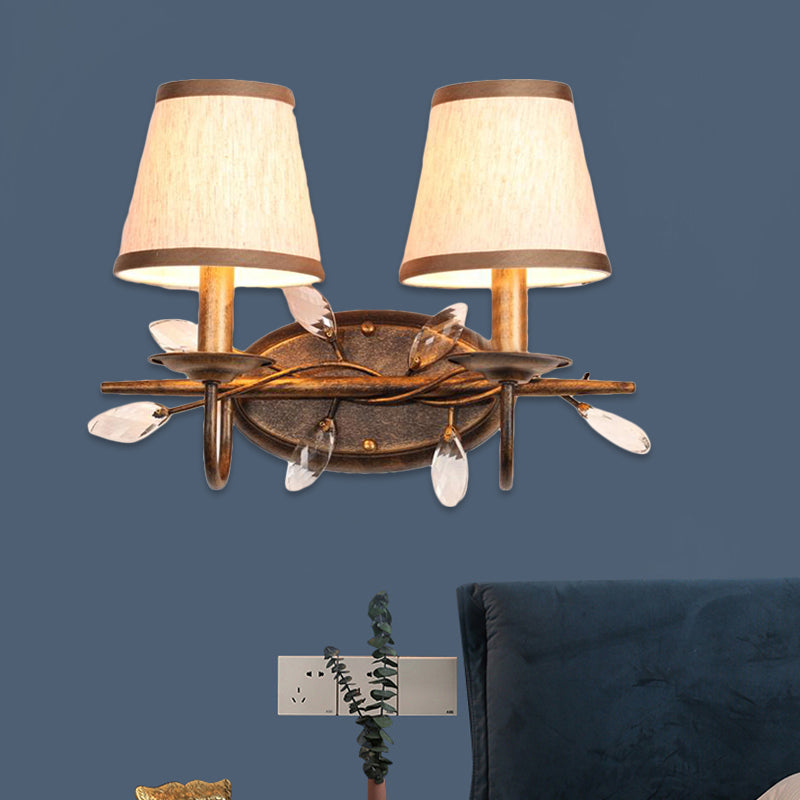 Lampada per vanità del bagno affusolato Tessuto vintage 1/2/3 Luci di montaggio a parete marrone